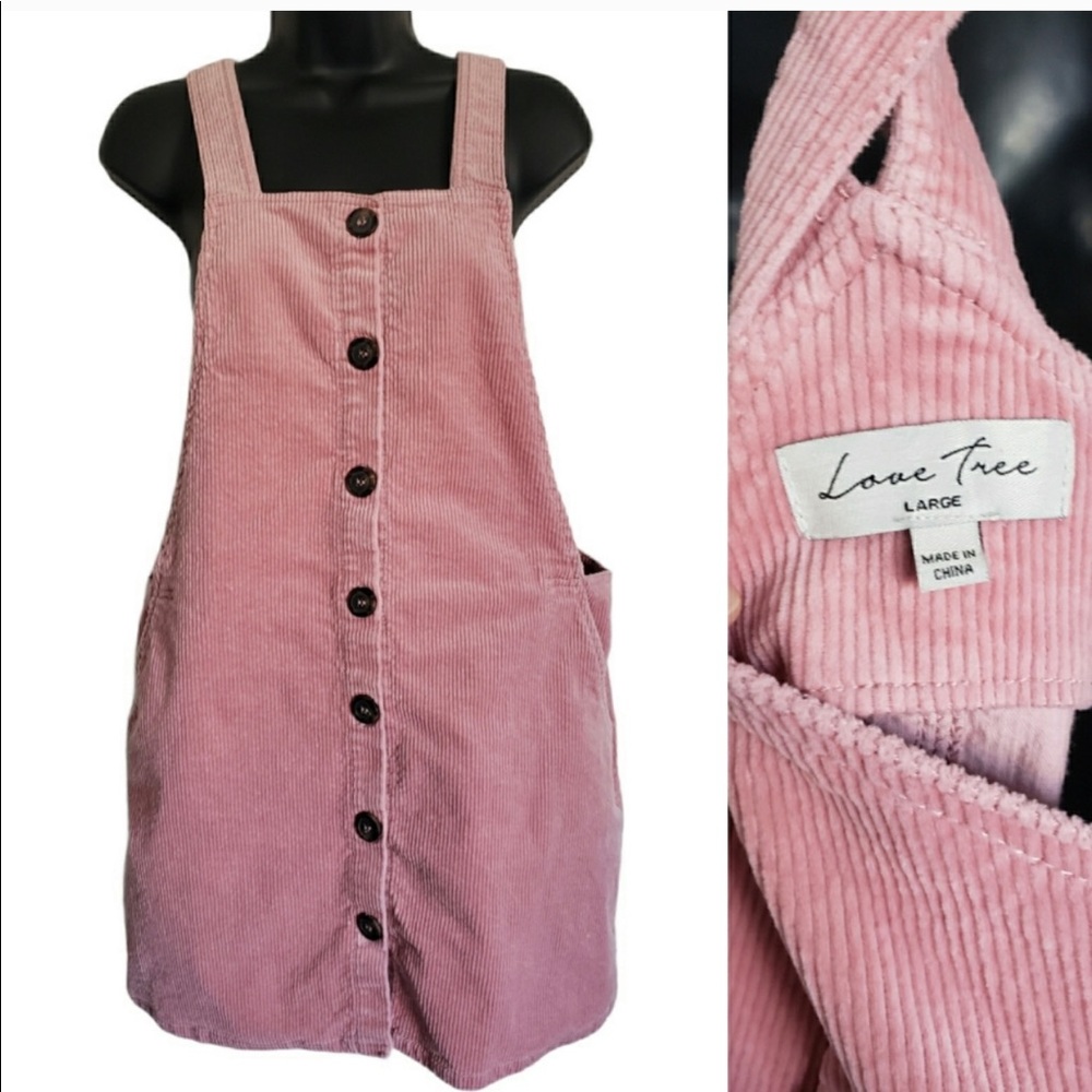 Love Tree Pink Corduroy Overall Style Button Dress